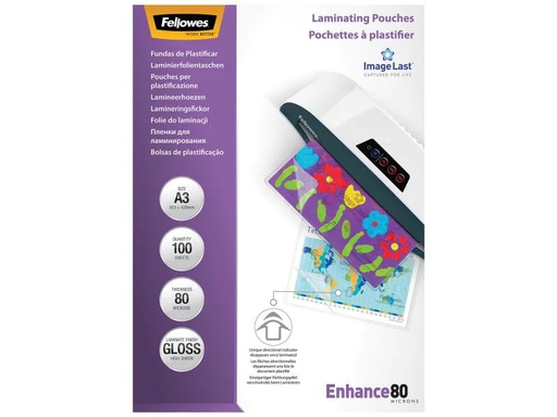 [90108381 649133] Fellowes Laminierfolie A3, 80 µm, 100 Stück, Glänzend