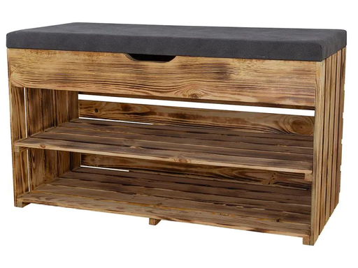 [90010891 1162326] Holz Zollhaus Bank mit Ablage, Braun geflammt, 90 x 55 cm