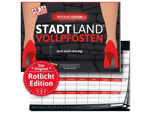 [90010983 1167769] Denkriesen Partyspiel STADT LAND VOLLPFOSTEN – Rotlicht Edition