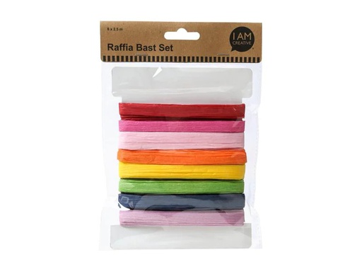 [90110085 1072612] I AM CREATIVE Raffia-Bast 2500 cm Mehrfarbig, 8 Stück