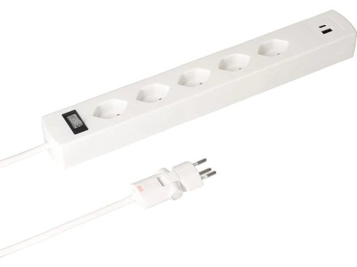 [90110168 1181316] Max Hauri Steckdosenleiste SafetyLine 5x T13 mit USB A C, weiss