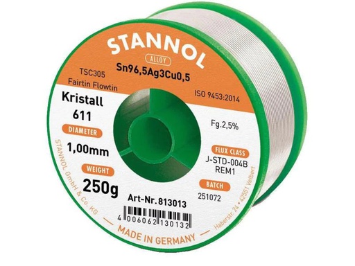 [90111750 984070] Stannol Lötzinn Kristall 611 TSC Ø 1.0 mm 250 g