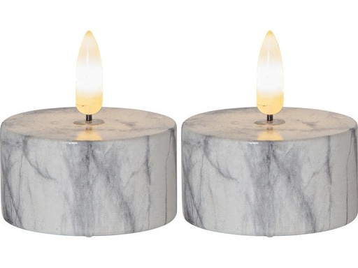 [90111799 1160565] Star Trading LED Teelichter Set Flame Marble Ø 5.5 x 6 cm, Grau, 2 Stk