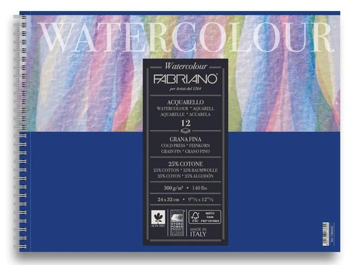 [90011185 1116253] Fabriano Aquarellblock Spiralbuch 24 x 32 cm, 12 Blatt