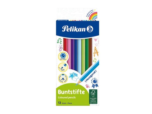 [90113673 889099] Pelikan Farbstifte sechseckig Dünn, 12er-Set