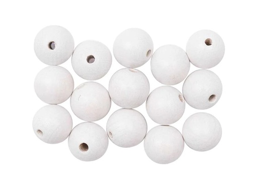 [90114784 1193007] Rico Design Holzperlen Gebohrt 12 mm Weiss, 15 Stück