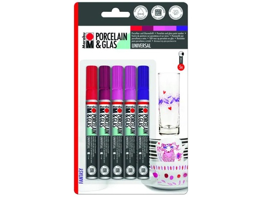 [90116033 556236] Marabu Porzellan- und Glasmarker Fantasy 5 Stück