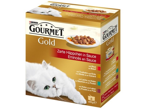 [90116361 589800] Purina Nassfutter Gourmet Gold Häppchen in Sauce, 8 x 85 g