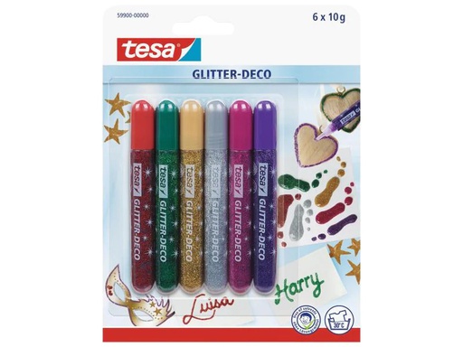 [90119884 521624] tesa Glitzerstift Deco 6 Tuben à 10 g