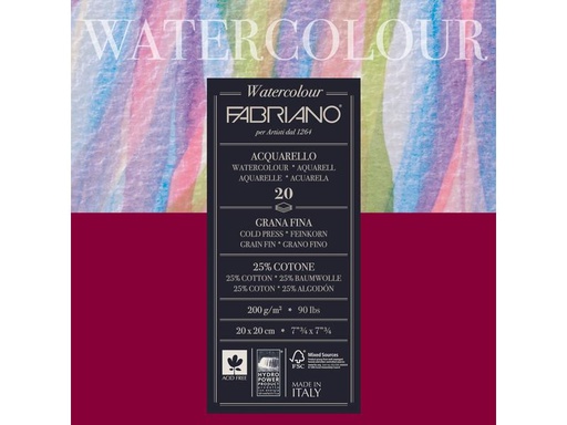 [90012125 1116242] Fabriano Aquarellblock 20 x 20 cm, 200g/m², 20 Blatt
