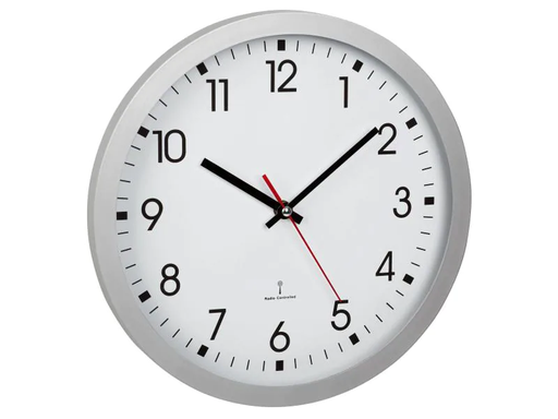 [90121820 995497] TFA Dostmann Funk-Wanduhr Analog, Ø 30 cm, Silber