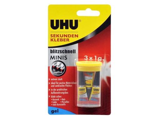 [90125798 683232] UHU Sekundenkleber Minis gelartig 3 Stück, Transparent