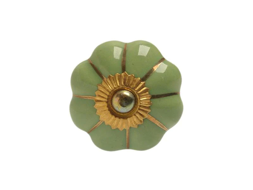 [90126132 1176510] Tranquillo Möbelgriff handgemacht, Ø 4 cm, Grün/Gold