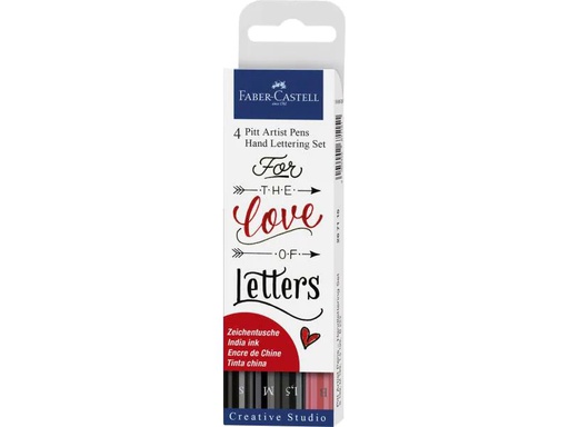 [90127199 656104] Faber-Castell Fineliner Pitt Artist Pen 4er Etui, Schwarz/Rot