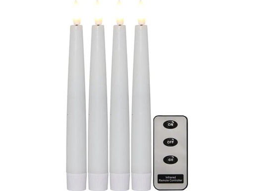 [90001258 1160571] Star Trading LED-Stabkerzen Set Dinner Flamme Ø 2.1 x 20 cm, Weiss, 4 Stk