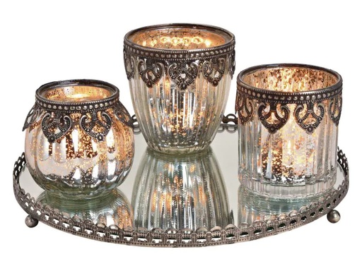 [90128231 975091] G. Wurm Windlicht 25 x 9 x 25 cm Set auf Spiegeltablett