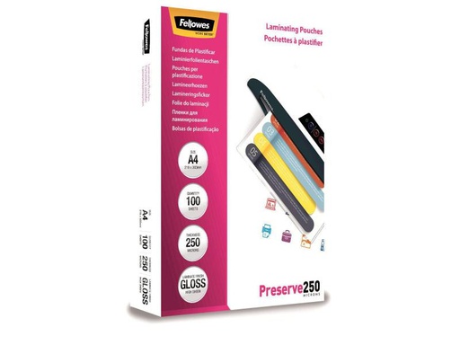 [90128285 916455] Fellowes Laminierfolie A4, 250 µm, 100 Stück, Glänzend