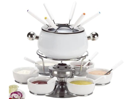 [90128943 373108] Nouvel Fleischfondue-Set Sarina 21 Teile, Silber/Weiss