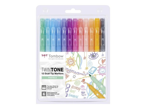[90130327 851697] Tombow Fineliner TwinTone Pastels 0.8 mm, 0.3 mm, 12 Stück