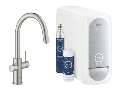 [90130982 903235] GROHE Küchenarmatur Blue Home C-Auslauf, Starter Kit, Supersteel