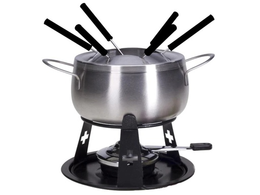 [90134014 268068] Nouvel Fleischfondue-Set CH-Kreuz 9 Teile, Schwarz/Silber