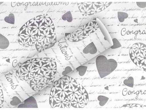 [90136948 1040661] Braun + Company Geschenkpapier Elegant Heart Silber, 70 cm x 2 m