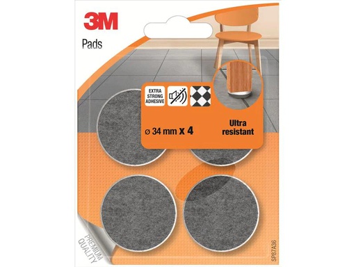 [90139959 1160708] 3M Stuhlbeingleiter Pads Ultra Resistant Ø 34 mm Grau