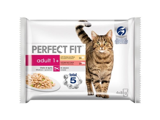 [90014183 842239] Perfect Fit Nassfutter Adult 1+ Rind &amp; Huhn 4 x 85 g