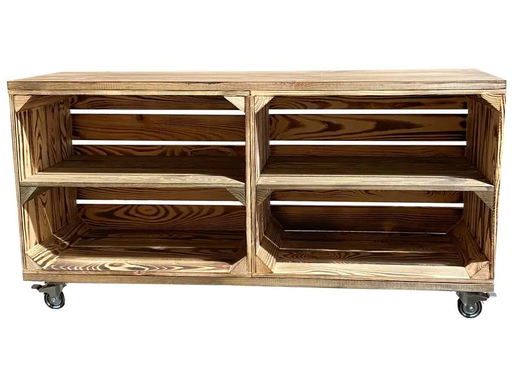 [90142674 1162325] Holz Zollhaus Regal auf Rollen Vintage, Braun geflammt, 100 x 50 cm