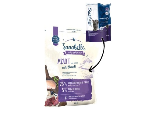 [90142843 562103] Sanabelle Trockenfutter Adult Strauss, 0.4 kg