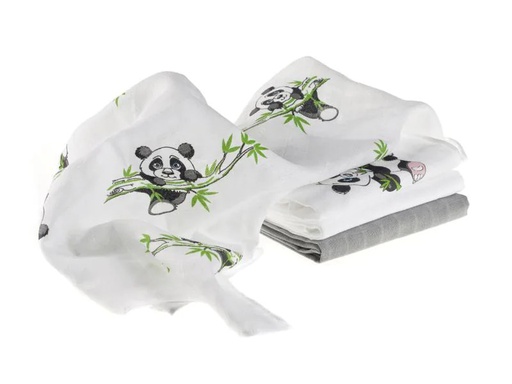 [90144447 974452] MAKIAN Mulltuch 4-er Set 70 x 70 cm Grün und Weiss Panda