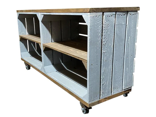 [90144787 1162324] Holz Zollhaus Regal auf Rollen Vintage, Grau / Braun, 100 x 50 cm