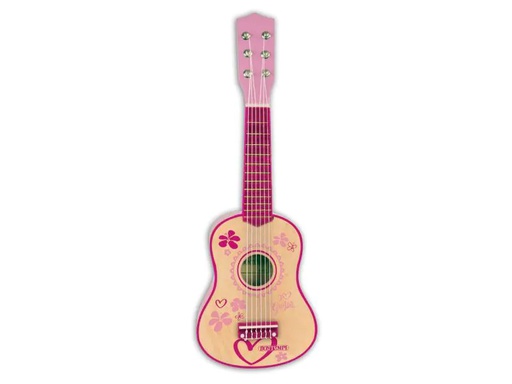 [90014469 995301] Bontempi Musikinstrument Holz-Gitarre 55 cm Pink Stickers