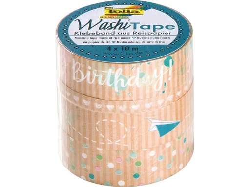 [90149895 1007177] Folia Washi Tape Happy Birthday Kraftpapier, 4 Stück
