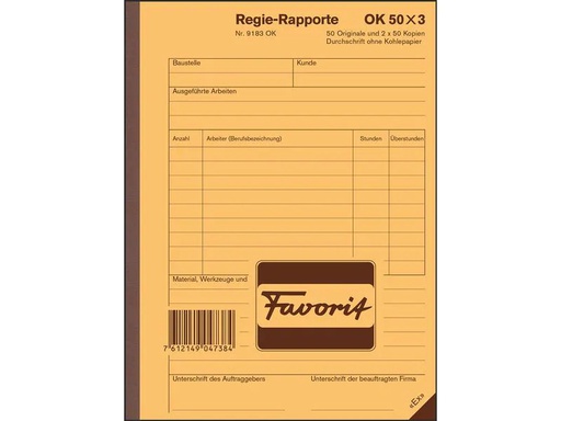 [90149920 1211618] Favorit Durchschreibeblock 156 x 210 mm, Regie-Rapporte