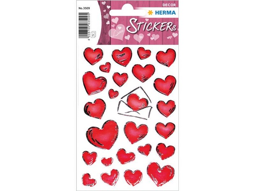 [90150998 1161071] Herma Stickers 3D-Sticker Herzen mit Silberprägung 50 Stück Rot