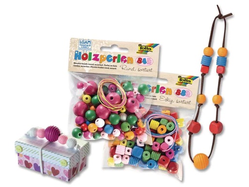 [90151849 599565] Folia Holzperlen Rund, Mehrfarbig