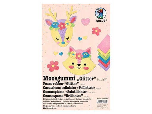 [90152886 1048645] URSUS Moosgummi-Set Glitter Pastell selbstklebend, 10 Stück