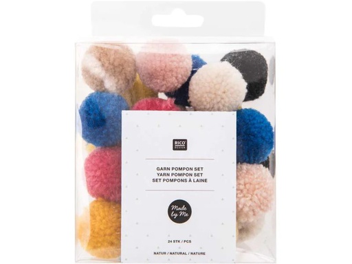 [90154306 988681] Rico Design Pompon Set Ø 3 cm Natur Mix, 24 Stück