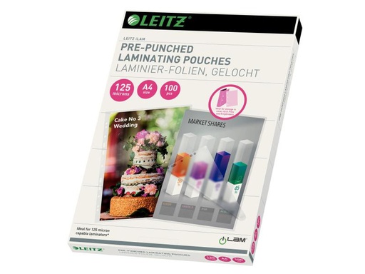 [90155334 627374] Leitz Laminierfolie A4, 125 µm, 100 Stück, Glänzend Abheftlochung