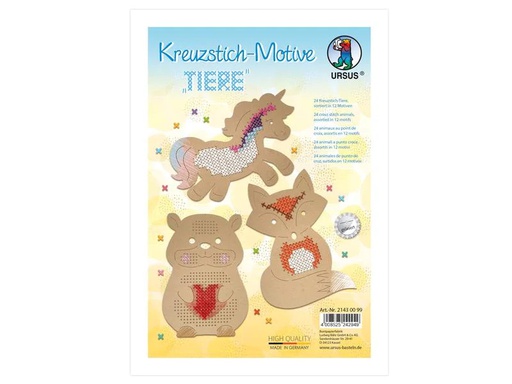 [90155598 1158333] URSUS Stickset Kreuzstich Tiere 14.5 x 20 cm, 24 Stück