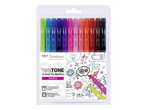 [90155975 851698] Tombow Fineliner TwinTone Brights 0.8 mm, 0.3 mm, 12 Stück