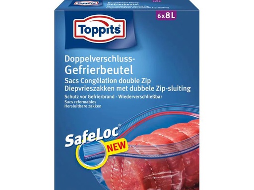 [90156414 471751] Toppits Gefrierbeutel Doppelverschluss SafeLoc, 6 Stück