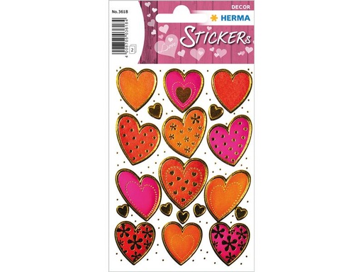 [90015701 1161070] Herma Stickers 3D-Sticker Herzen mit Goldprägung 38 Stück Mehrfarbig