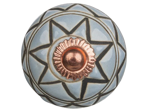 [90015825 1176579] Tranquillo Möbelgriff handgemacht, Ø 4 cm, Hellblau/Kupfer