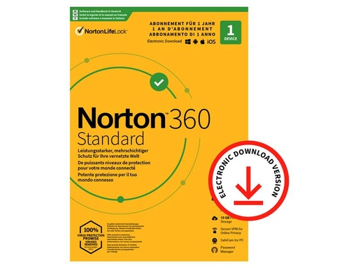 [90158739 1046712] Norton Norton 360 Standard ESD, 1 Dev., 1yr, 10GB Cloud Speicher