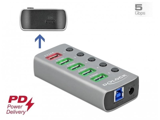 [90159438 1201232] Delock USB-Hub 63263 USB 3.0 - 4x USB-A / 2x Ladeanschluss