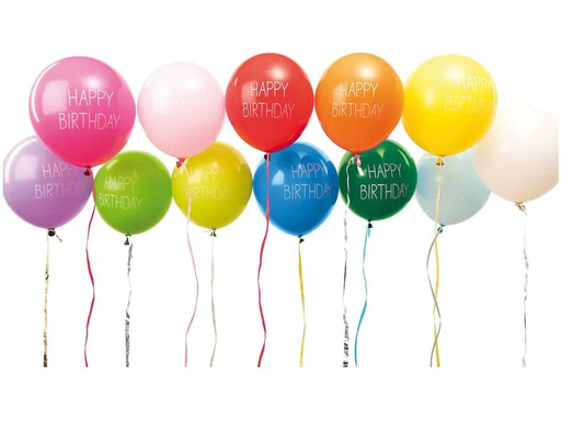 [90159853 1167104] Rico Design Luftballon Happy Birthday Ø 30 cm, 12 Stück, Mehrfarbig