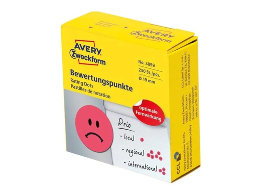 [90161097 792496] Avery Zweckform Motivsticker Smiley 19 mm Bewertungspunkte, Rot