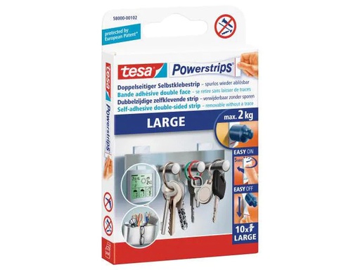 [90017638 338996] tesa Selbstklebestrip Powerstrips LARGE 10 Stück, Weiss, 2 kg